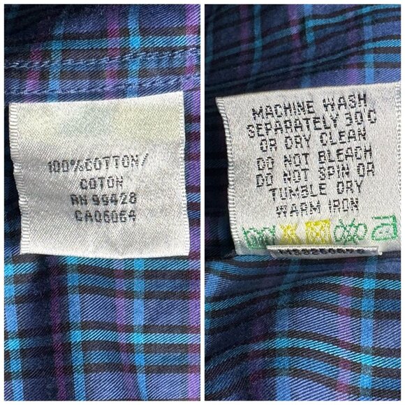 Bugatchi Shaped Fit Button Down Shirt Long Sleeve Blue Plaid Mens Sz Small - Picture 8 of 9